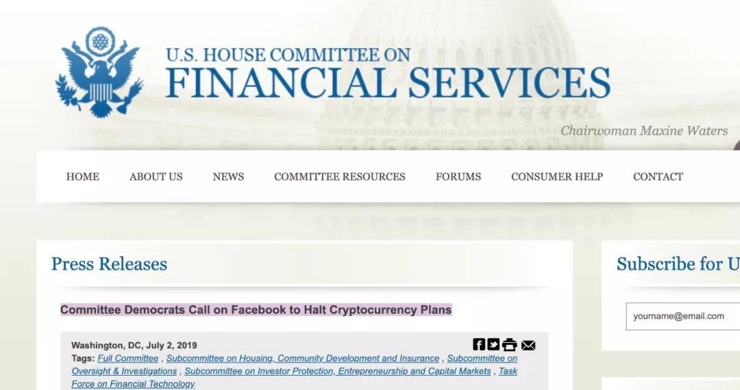 突发！美国国会发函要求Facebook立即停止Libra项目（附信函原文）