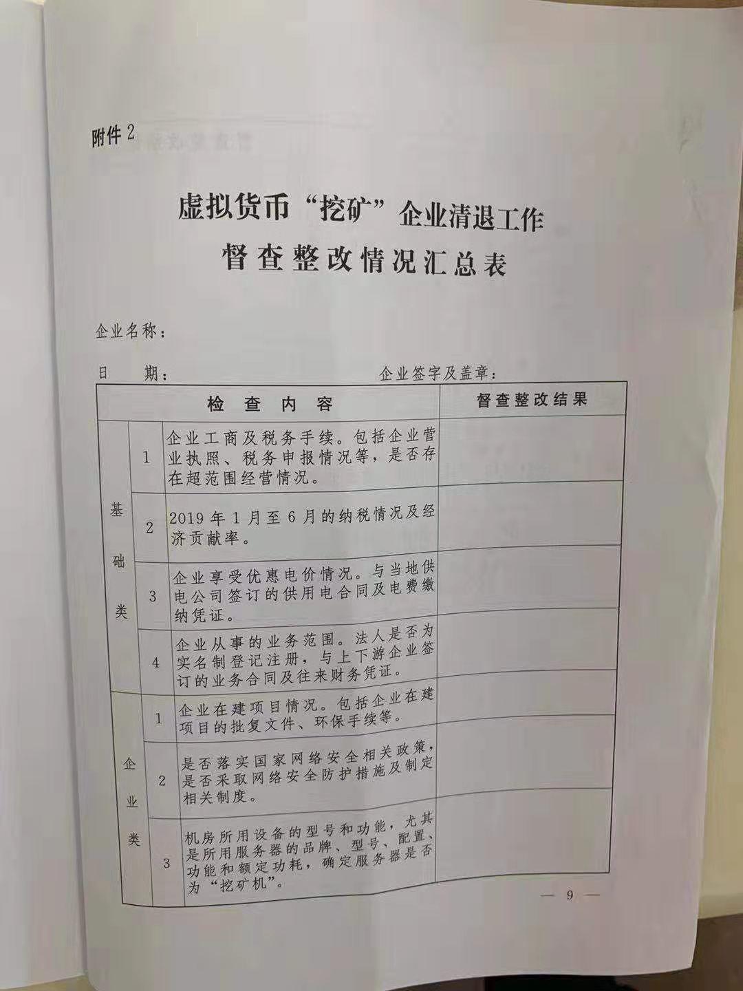 疑似内蒙古政府文件传出，发出清理整顿虚拟货币挖矿的通知