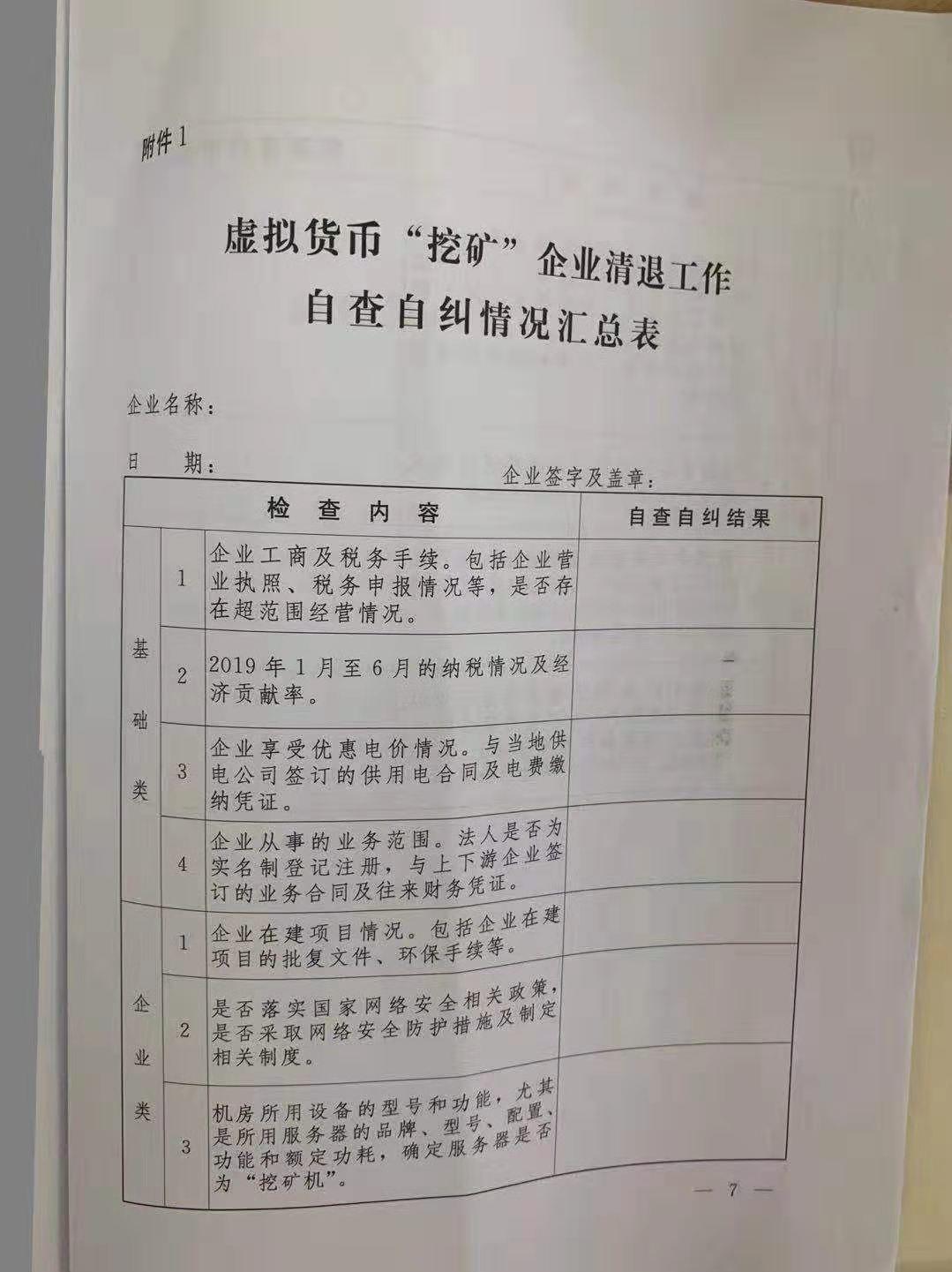 疑似内蒙古政府文件传出，发出清理整顿虚拟货币挖矿的通知