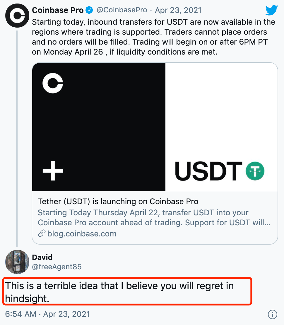 从 Coinbase 两度推迟 USDT 交易，可以看到什么？