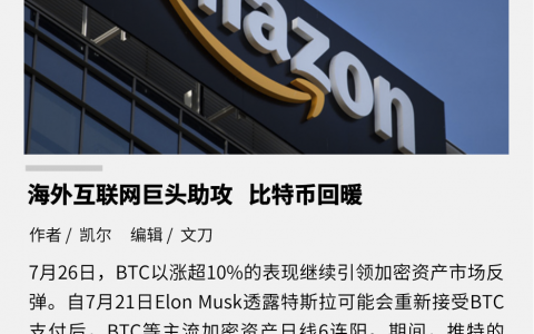 海外互联网巨头助攻，比特币回暖
