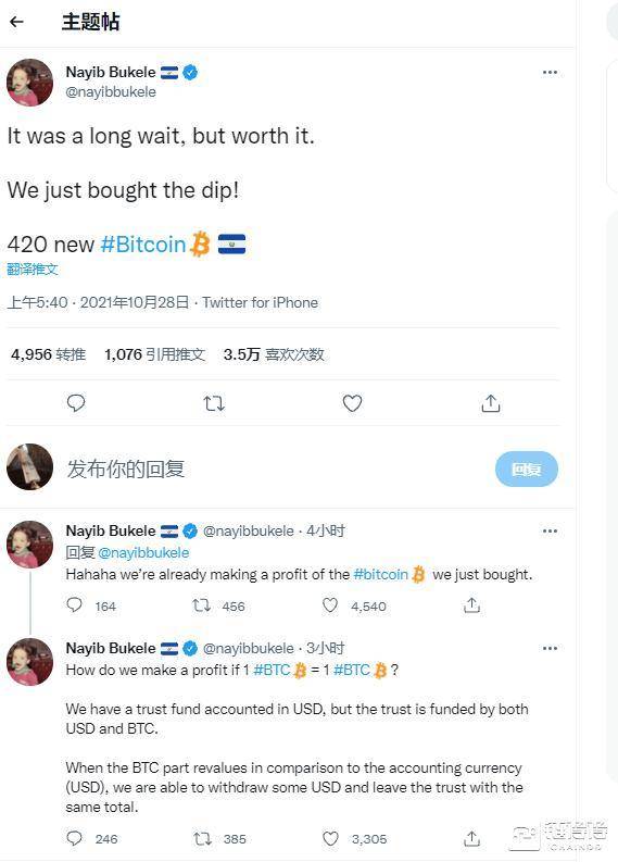 【链得得独家】持仓 1120 BTC，萨尔瓦多总统赚了 400 万美元